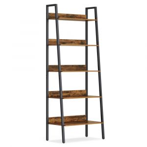 Étagère Échelle, Bibliothèque À 5 Niveaux, Meuble De Rangement Sur Pieds, Facile À Assembler, Style Industriel, Marron Rustique Et Noir