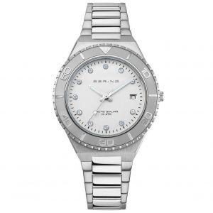 Bering 18936-704 Montre À Quartz pour Femme, 36 mm, Boîtier en Acier Inoxydable Argenté Et Cadran Blanc, Bracelet en Acier Inoxydable À Éléments en Acier Inoxydable, 10 ATM