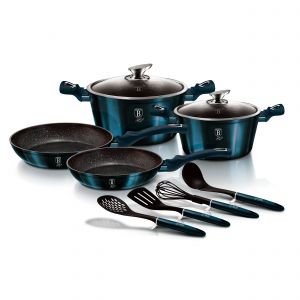 Berlinger Haus Aquamarine Lot de 10 cuisinières à induction en marbre antiadhésif sans Pfoa Bleu marine