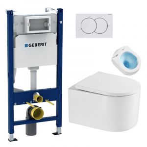 Geberit Pack WC Bati-support Duofix + WC sans bride Tornado Quiet SAT Delano + Abattant softclose + Plaque Blanche