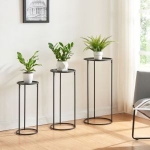 [en.casa] - Set de 3 porte-plantes Nesodden de tailles variées métal noir noir