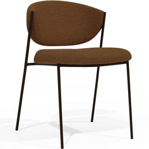 Privatefloor Chaise De Salle À Manger En Bouclette Fausse Fourrure Tapissée - Métal Noir - Vara Chocolat