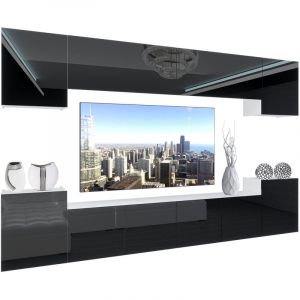 Unité Murale tv nex i Ensemble Muebles de Salon Complet i Ensemble Meuble tv avec Illumination led i Dimensions: 300 x 180 x 36 cm i Coleur: Noir