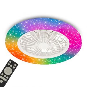 BRILONER - Plafonnier ventilateur de plafond, t&eacute;l&eacute;commande, dimmable, CCT, RGBIC, lustre ventilateur de plafond, plafonnier LED, 48,5 x 14 cm, blanc
