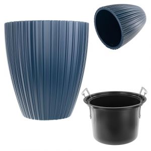 KADAX Pot de fleurs décoratif avec insert intérieur - Rond - En plastique - Pour l'intérieur et l'extérieur - Bleu - 40 cm