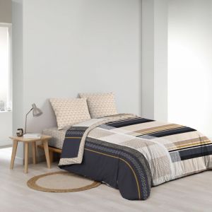 Douceur D'intérieur - Parure de draps 4 pièces réversible – 100 % coton – Imprimé 42 fils/cm² Romeo