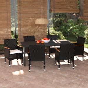 VidaXL Mobilier &agrave; d&icirc;ner de jardin et coussins 7pcs R&eacute;sine tress&eacute;e Noir Noir et marron
