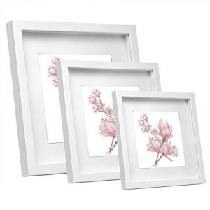 EUGAD Lot de 3 Cadre Photo,Vitre en Verre avec Papier Passe-Partout,Cadre en Bois MDF,40x40cm,Blanc