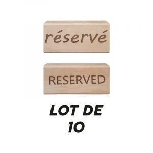 Support de table double face "Réservé - Reserved" en bois brut dimensions 3,7 x 8 x 2,3 cm - Lot de 10 - Brut