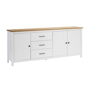 Tina - Buffet Bas 3 Portes 3 Tiroirs Bois Ciré et Blanc