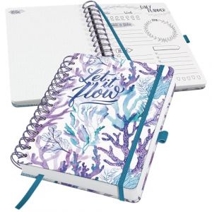 Sigel JP204 Jolie Agenda de la journée sans date, Underwater Miracles, 120 g/m², 16,8 x 21,5 cm, couverture rigide, 240 pages, pourpre, turquoise, bleu pétrole