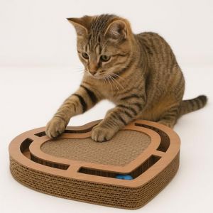 Flamingo Griffoir pour Chat Poro Brun &ndash; 42,5x33,5x5,5 cm &ndash; avec Herbe &agrave; Chat &ndash; Balle &agrave; grelot