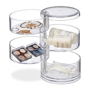 Image de Relaxdays Organiseur Cosmétiques 4 Casiers Pivotants Kit Maquillage Rouge à Lèvres Tour Make-Up Acrylique Transparent