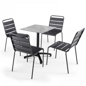 Image de Oviala Table de jardin statifié 60 x 60cm marbre et 4 chaises palavas gris - Gris