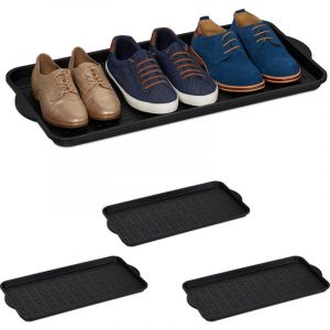 Relaxdays Lot de 4 rangements à chaussures, Bacs avec rebord élevés, pour 6 - 8 paires, plastique, 75 x 36,5 cm, noir