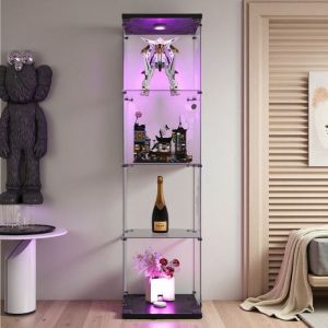 Vitrine en Verre Tremp&eacute; - 4 &Eacute;tages - &Eacute;clairage LED - Antipoussi&egrave;re - Montage Facile