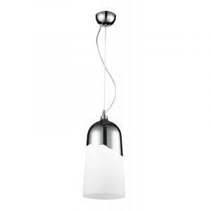 Image de Lampe Suspension Verre "Daga" 18cm Chrome & Blanc Prix