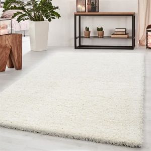 Life SHAGGY - Tapis de couloir Uni 80 x 250cm - 100% Polypropylène 30mm - Blanc Ivoire