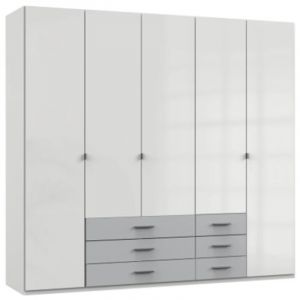 Image de Pegane Armoire placard meuble de rangement coloris blanc/gris clair - Longueur 225 x Hauteur 210 x Profondeur 58 cm