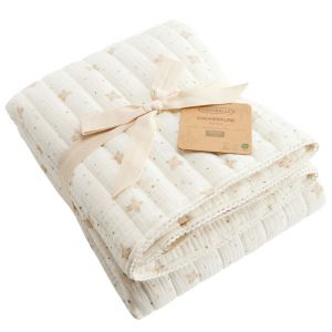 Combelle Couverture quiltée réversible hirondelles 100x100cm - Douce Hirondelle écru
