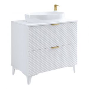 Meuble sous vasque de salle de bain 80cm avec 2 tiroirs collection CHIC coloris blanc et doré