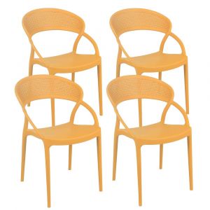 Oviala Lot de 4 chaises de terrasse jaune moutarde