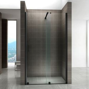 Porte de douche coulissante noire NAPOLI BLACK L. 130 cm verre 8 mm transparent H. 200 cm - SANIVERRE