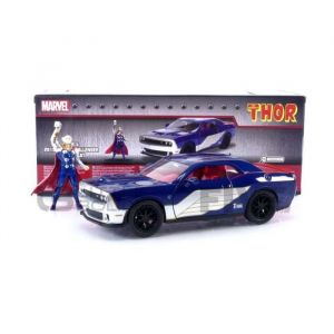 Jada Voiture Miniature de Collection TOYS 1/24 - DODGE Challenger SRT8 Hellcat + Thor Figure - 2015 - Blue / Grey - 32186BL