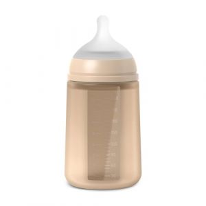 Suavinex Biberon avec Bouteille en Silicone et T&eacute;tine Sym&eacute;trique SX Pro, Souple et Flexible, avec Valve Anti-colique, Biberon &agrave; Debit Moyen (M), pour B&eacute;b&eacute;s +3 Mois. Colour Essence, Irish Cream