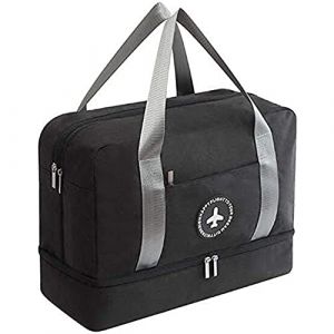 Novago Sac de Voyage, Sac de Sport Pliable avec séparateur de Linge Humide et secs et Range Chaussures (Noir)