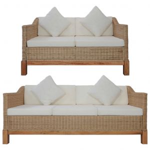 VidaXL Ensemble de canap?s 2 pcs avec coussins Rotin naturel