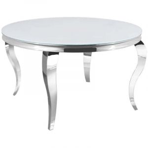 Table à manger ronde baroque chrome blanc ultra 130x75 cm