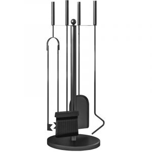 Outsunny Serviteur de cheminée moderne 5 pièces - balai, pelle, pince, tisonnier, support - métal noir