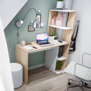 Terre de Nuit Bureau réversible avec étagères bois naturel