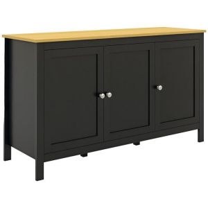 Homcom Buffet - avec 3 portes 2 étagères réglables - plateau aspect bois clair - 120 x 40 x 70 cm - noir