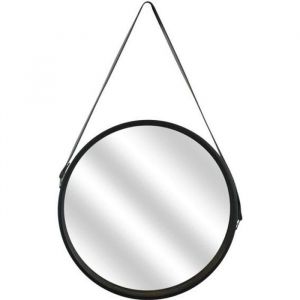 The home deco factory Miroir Rond avec Anse PU - 40 cm M6 - Noir