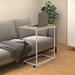VidaXL Table d'appoint avec roues Blanc 55x35x70 cm Bois d'ingénierie - Blanc