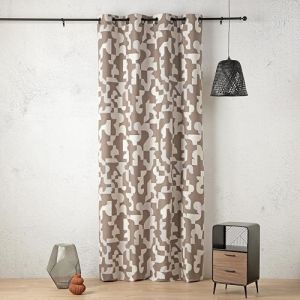 Image de LINDER Rideau à Motif Jacquard - Tissé et Teint en France - Style Rétro - Taupe Froid et Écru - œillets Canon de Fusil - 140x260cm - 63% Polyester 36% Coton 1% Autres Fibres - Collection Enigma