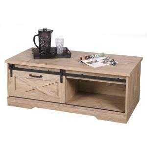 Image de Urban living Table basse 1 porte coulissante Manhattan - Naturel