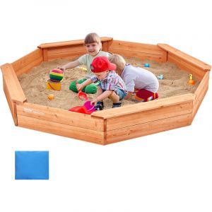 VEVOR Bac à sable octogonal en bois avec couvercle extérieur 4 sièges 3-12 ans