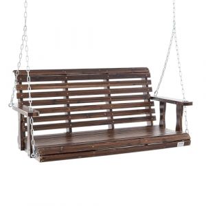 VEVOR Balan&ccedil;oire de Porche en Bois, 1370x710x600 mm, Banc de terrasse pour Cour Jardin, Forte capacit&eacute; de Charge 400 kg, Banc de balan&ccedil;oire avec cha&icirc;ne de Suspension pour ext&eacute;rieur, Marron carbonis&eacute;
