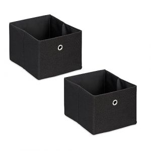 Relaxdays Boîtes de Rangement, Petites caisses en Tissu, Lot de 2, HxLxP : 16 x 20,5 x 25 cm, bacs Pliables, Noir