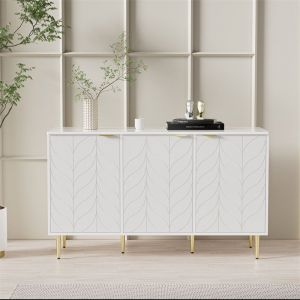 Fortuna Lai - Buffet avec 3 portes en motifs floraux - sideboard avec 2 couches et 6 compartiments, porte poignée dorée pour chambre, salon et salle