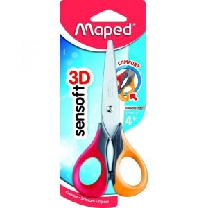 Maped Ciseaux SENSOFT 13 cm, anneaux souples, coloris unique ROUGE, en blister- E-COMMERCE