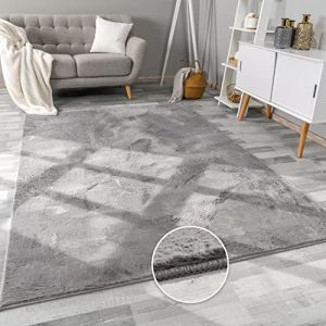 Paco Home Tapis De Salon Fausse Fourrure Peluche Tapis Shaggy Long Lavable Divers Couleurs, Dimension:60x90 cm, Couleur:Anthracite