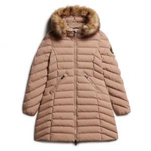 Superdry Doudounes FUJI HOODED MID FAUSSE FOURRURE Beige - Taille FR 38,FR 40,FR 42,FR 36