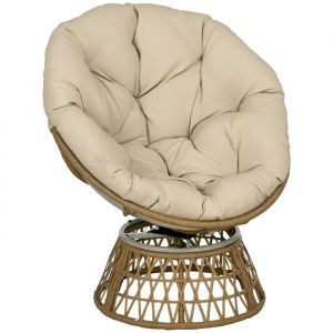 Outsunny Fauteuil papasan - r&eacute;sine tress&eacute; rotin PE - pivotant &agrave; 360&deg; - coussin rembourr&eacute; - 85 x 70 x 82 cm - kaki
