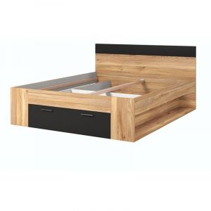 Image de Lit adulte 160x200 avec tiroirs intégrés, sommier inclus, collection eos, chêne clair et noir