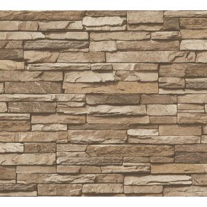 Papier peint aspect pierre carrelage 958332 GU papier peint intissé lisse avec un dessin nature mat brun beige 5,33 m2 Profhome