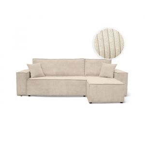 Loungitude Canapé d'angle convertible 3 places en velours cotelé beige